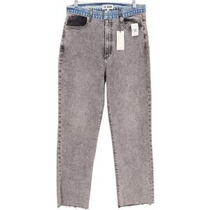 LE JEAN Sabine High Rise Straight Ankle Jeans Blue Grey Contrast Size 30 NWT